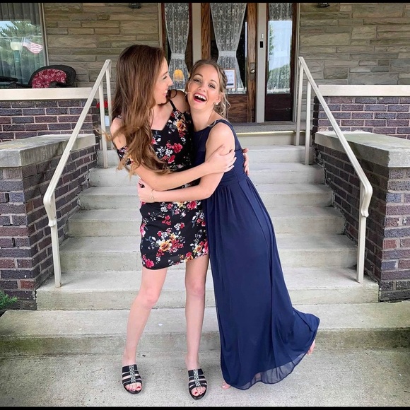 COPY - David's Bridal | Long Marine Blue Navy Mesh Dress F15927 sz 0/2 - Picture 12 of 13